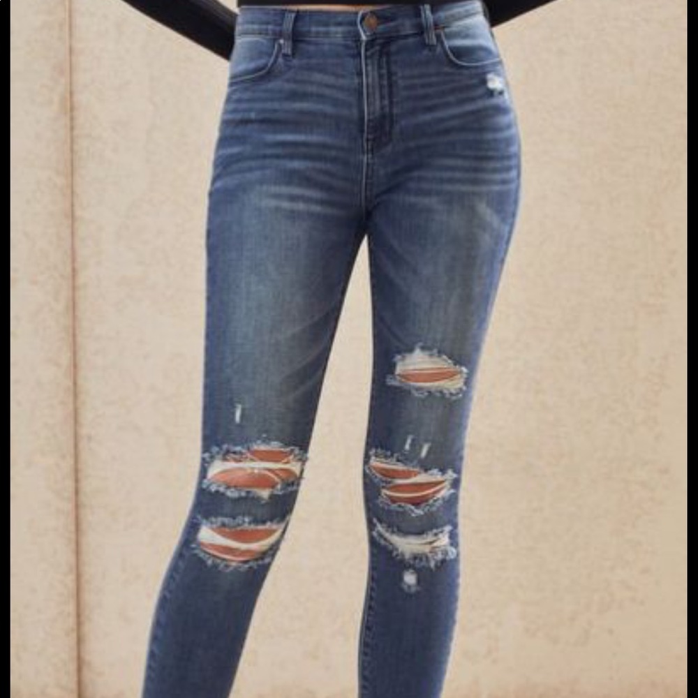 high rise dark rinse skinny jean